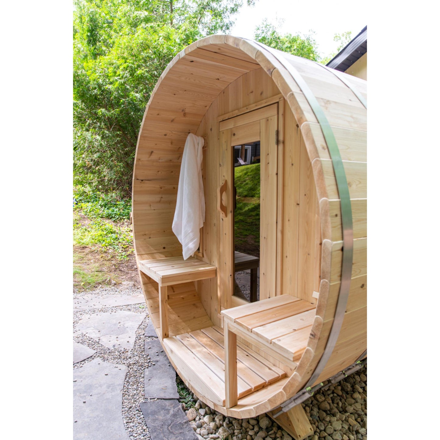 Canadian Timber Tranquility Barrel Sauna – 2-6 Person Outdoor Wood Burning Sauna by LeisureCraft