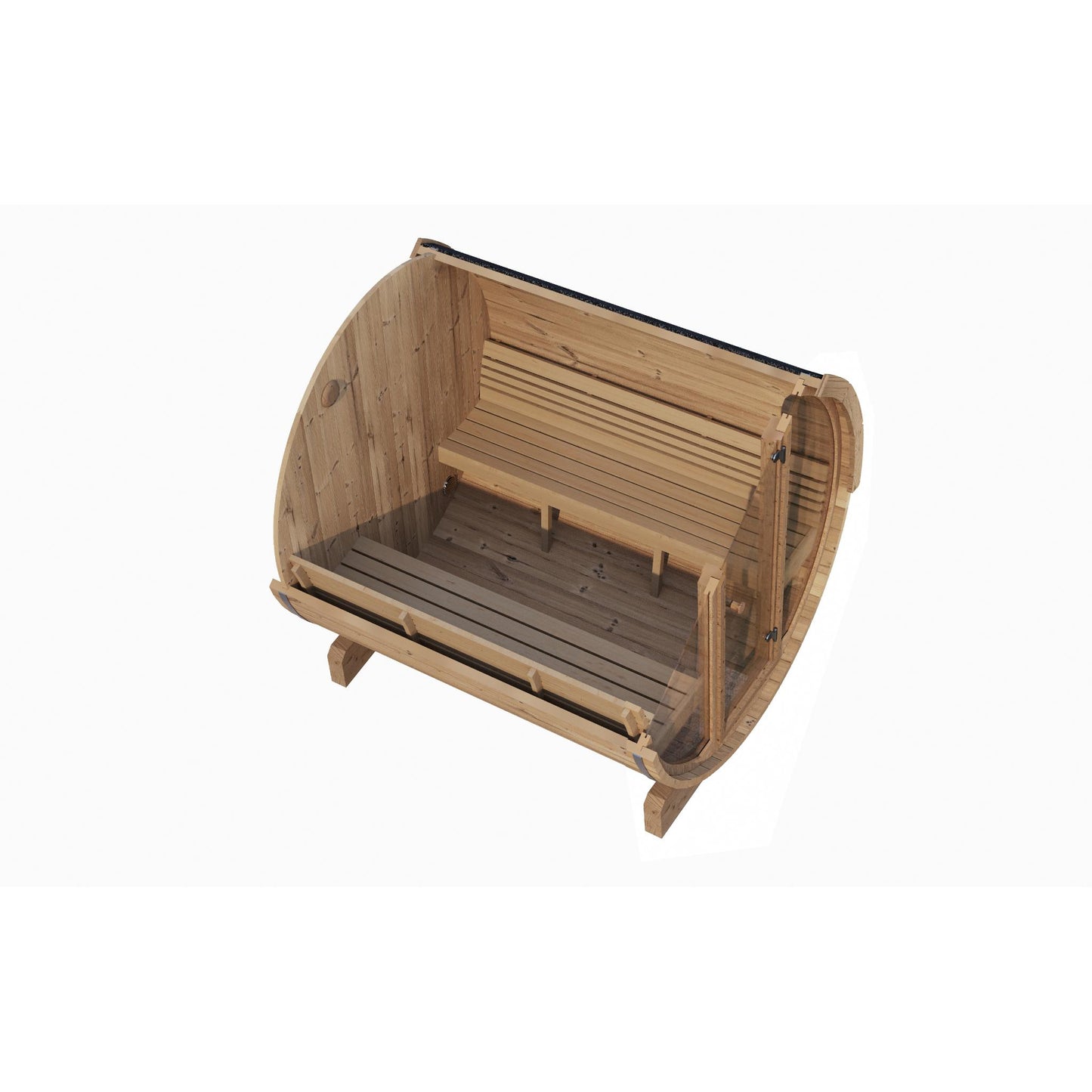 SaunaLife Model E8G ERGO-Series Outdoor Sauna Barrel with Floor Kit– 6-Person Thermo-Spruce Barrel Sauna with Full Glass Front & LED Lighting