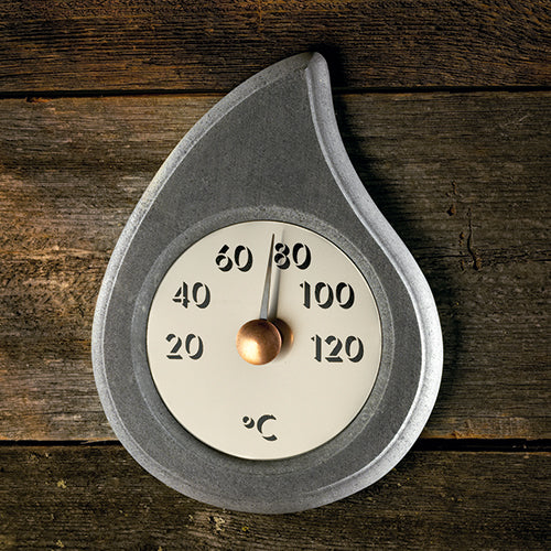 Hukka Pisarainen Sauna Thermometer – Droplet Design, Finnish Soapstone & Steel, Celsius Gauge