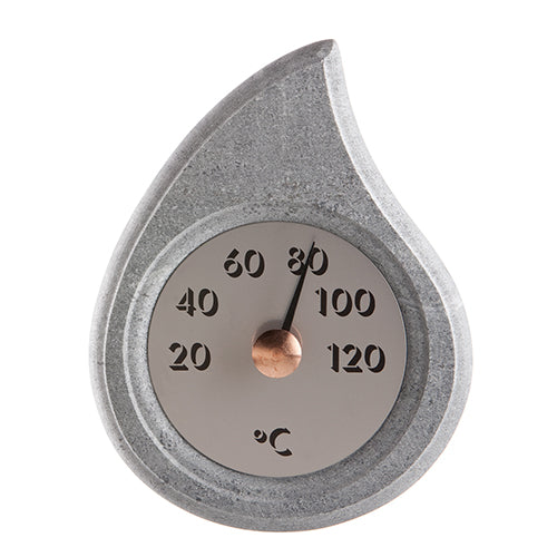 Hukka Pisarainen Sauna Thermometer – Droplet Design, Finnish Soapstone & Steel, Celsius Gauge