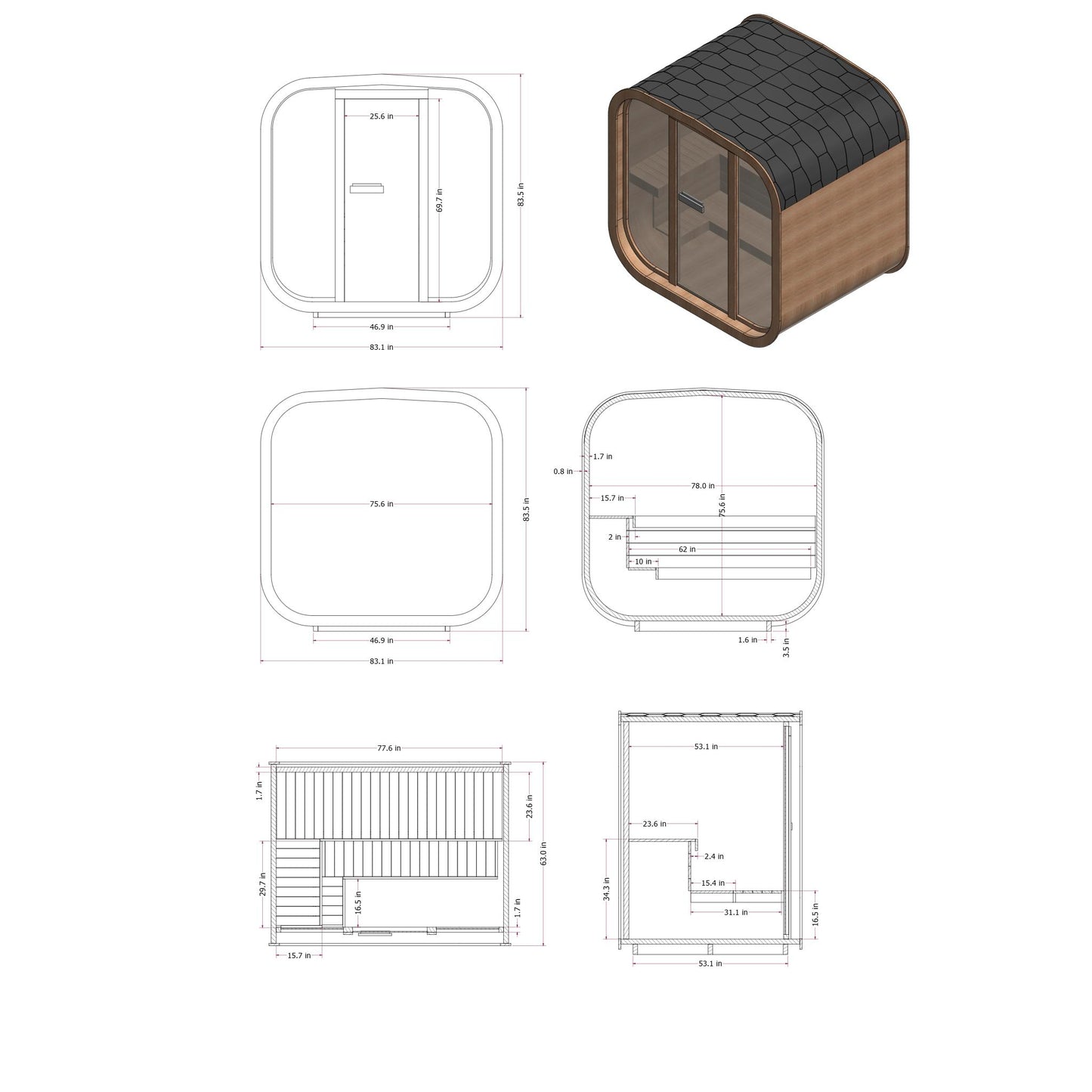 Mande MW16 ThermoWood® Outdoor Sauna