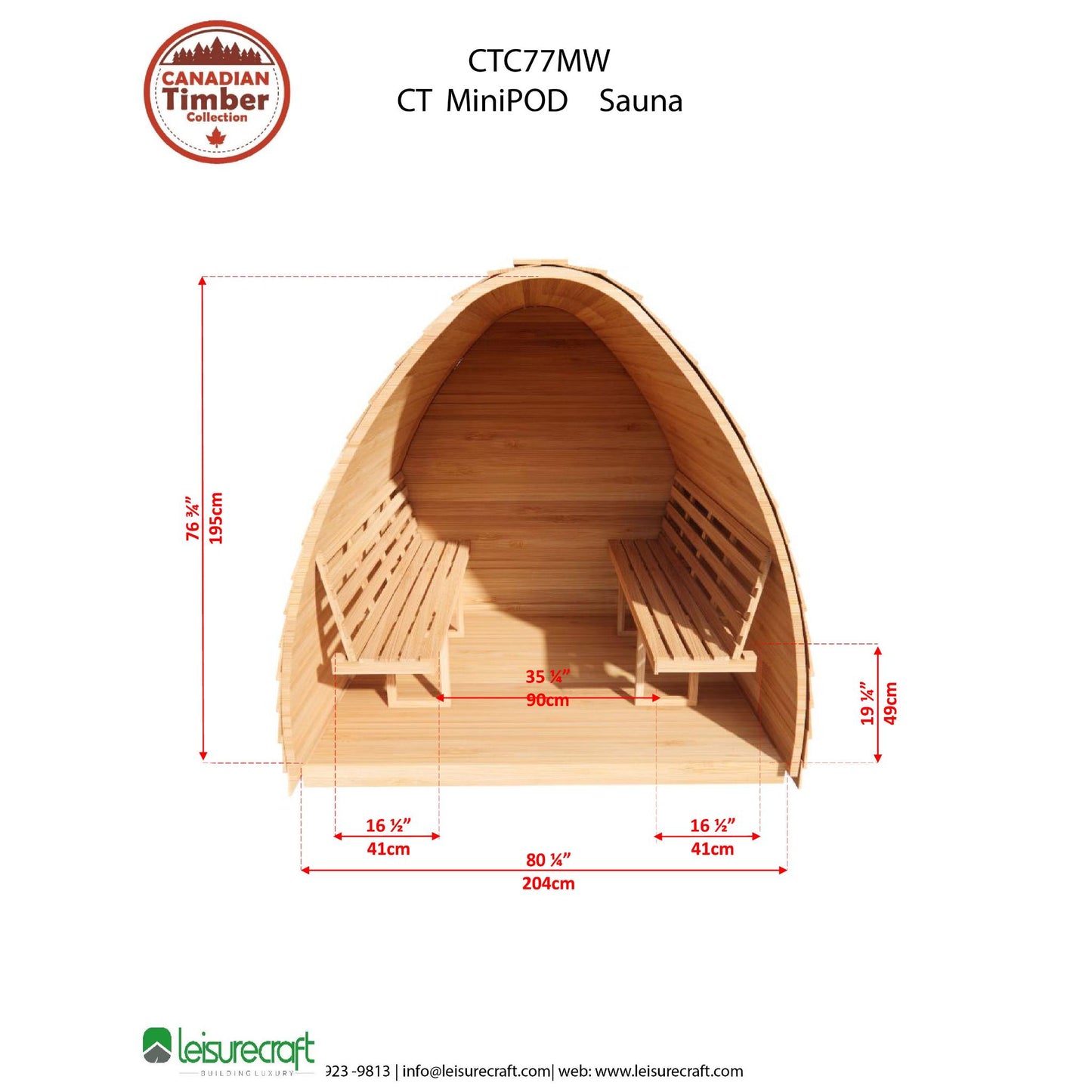 Canadian Timber Mini Pod Sauna – 2-4 Person Outdoor Wood Burning Sauna by LeisureCraft