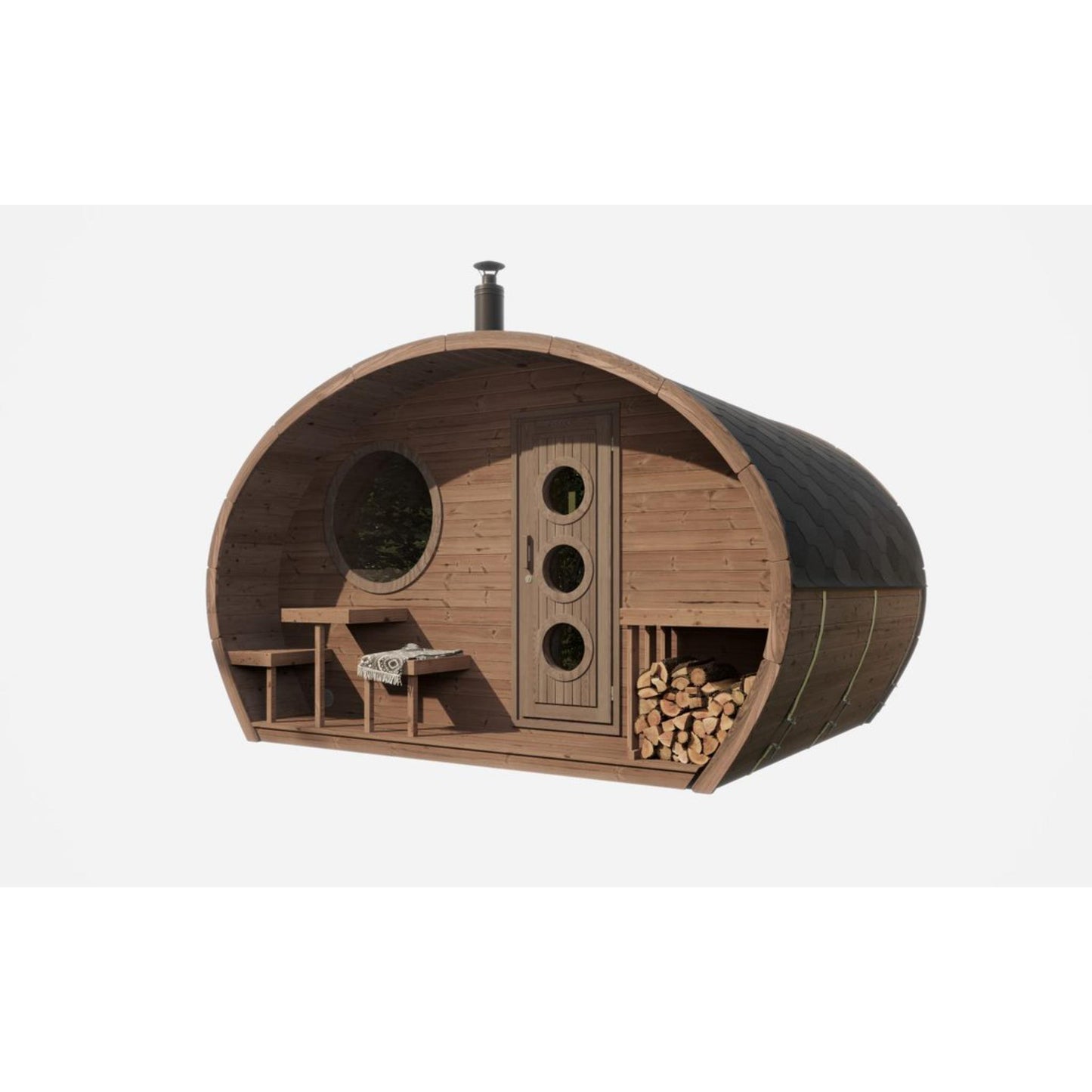 SaunaLife Model G11 Garden-Series Outdoor 2-Room Sauna Kit – Spacious 8-Person Backyard Sauna with Changing Room & Terrace