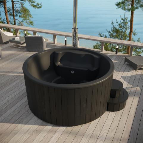 SaunaLife S4B Wood-Burning Hot Tub – Black, Up to 6 Persons