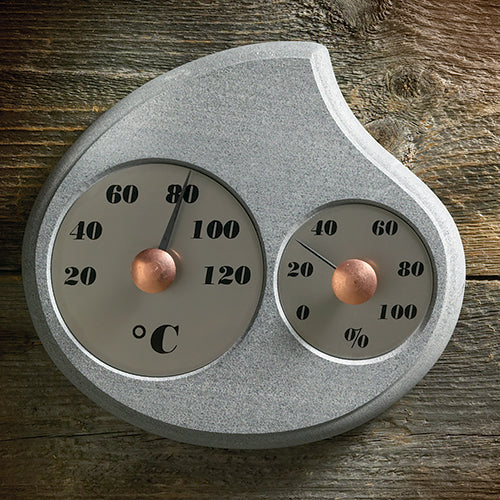 Hukka Maininki Sauna Thermometer & Hygrometer – Droplet Design, Finnish Carelian Soapstone, Celsius & Humidity Gauge