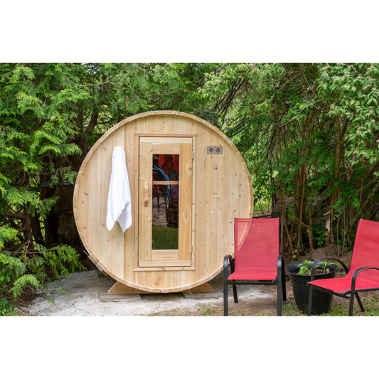 Canadian Timber Harmony Barrel Sauna – 2-4 Person Eastern White Cedar Outdoor Wood Burning Sauna