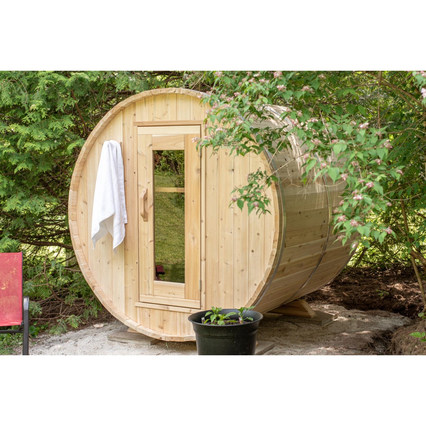 Canadian Timber Harmony Barrel Sauna – 2-4 Person Eastern White Cedar Outdoor Wood Burning Sauna