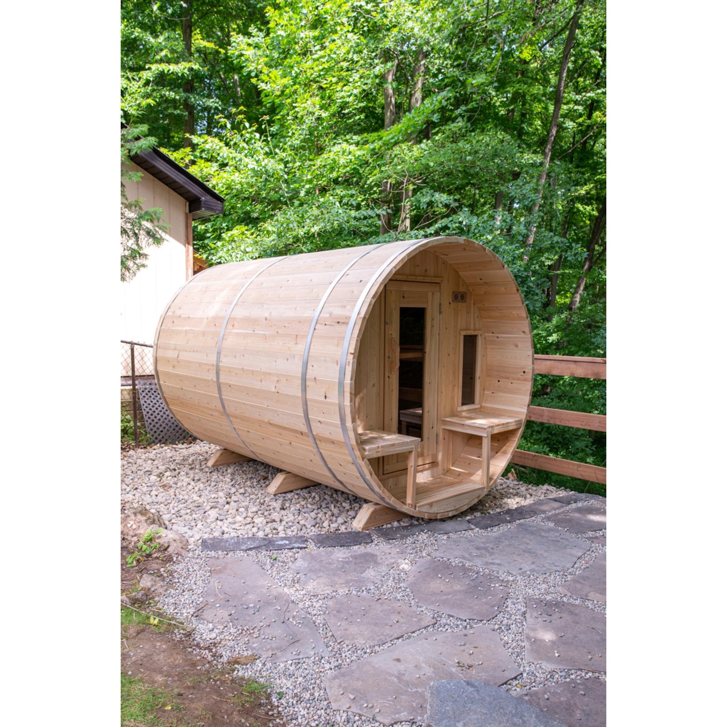 Canadian Timber Tranquility Barrel Sauna – 2-6 Person Outdoor Wood Burning Sauna by LeisureCraft