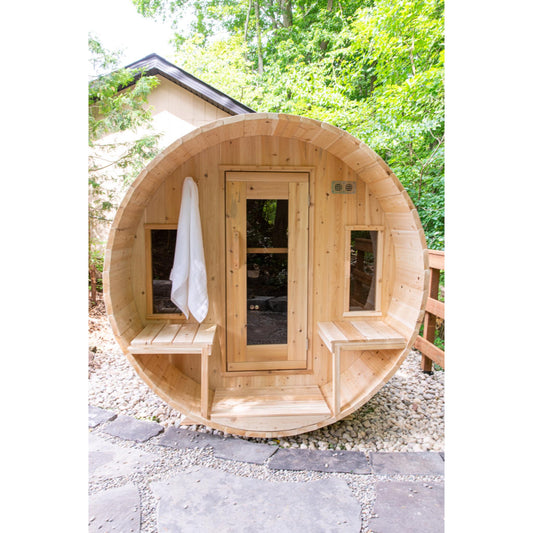 Canadian Timber Tranquility Barrel Sauna – 2-6 Person Outdoor Wood Burning Sauna by LeisureCraft