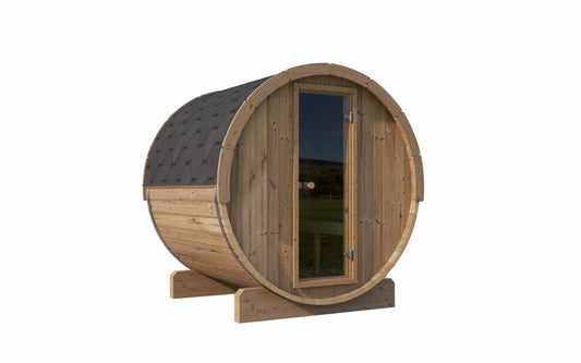 SaunaLife Model E7 4-Person Outdoor Barrel Sauna with Floor Kit