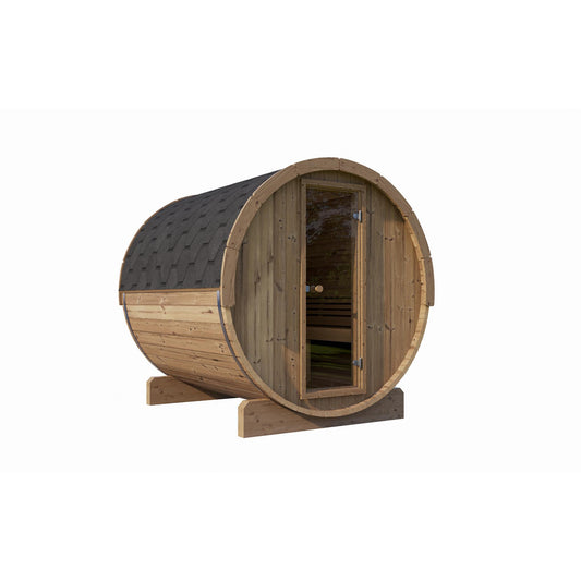 SaunaLife Model E8 ERGO-Series Outdoor Sauna Barrel with Floor Kit – 6-Person Thermo-Spruce Barrel Sauna with Floor Kit, LED Lighting