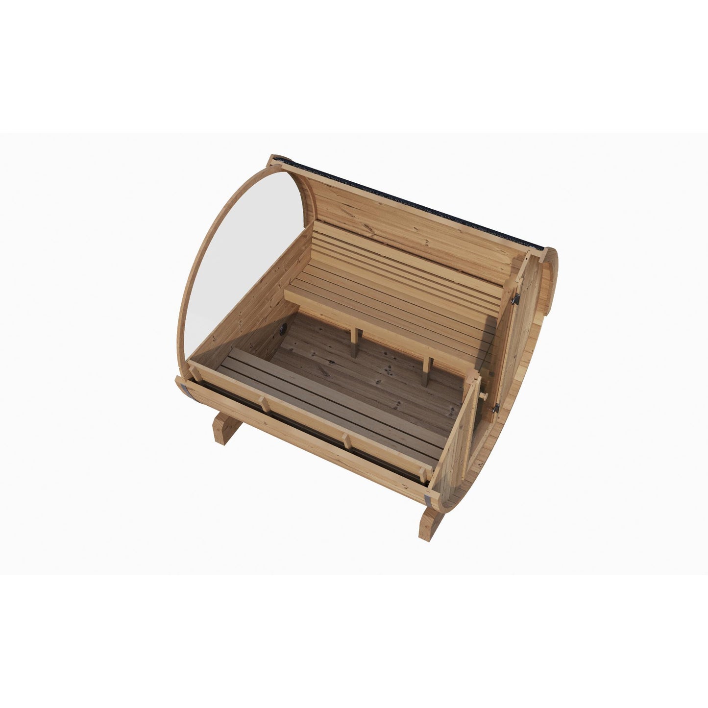 SaunaLife Model E8W Outdoor Barrel Sauna with Panoramic Window and Floor Kit – ERGO Series 6-Person Thermo-Spruce Sauna, LED Lighting