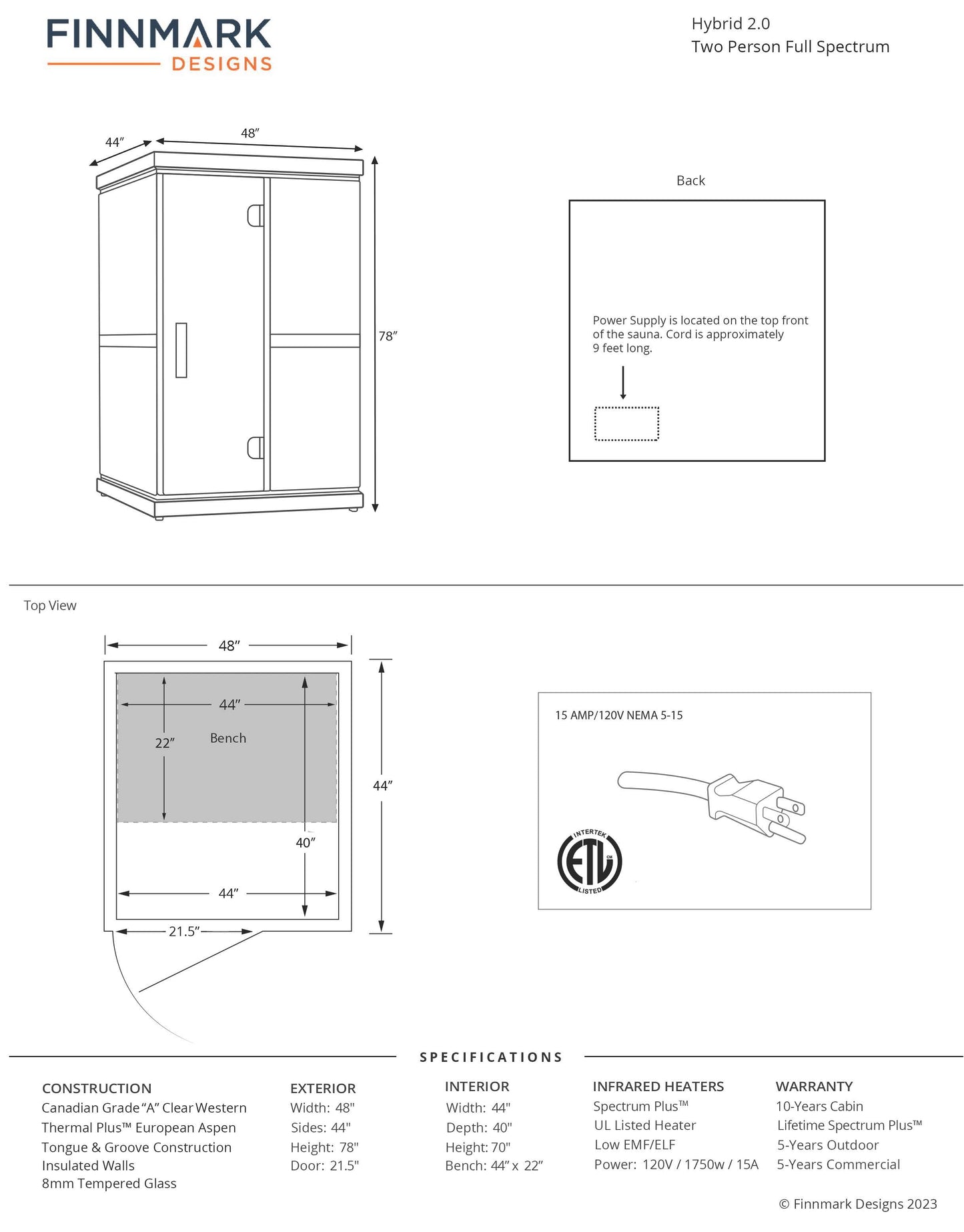 Finnmark FD-2 Full-Spectrum Infrared Sauna – 2-Person Home Sauna