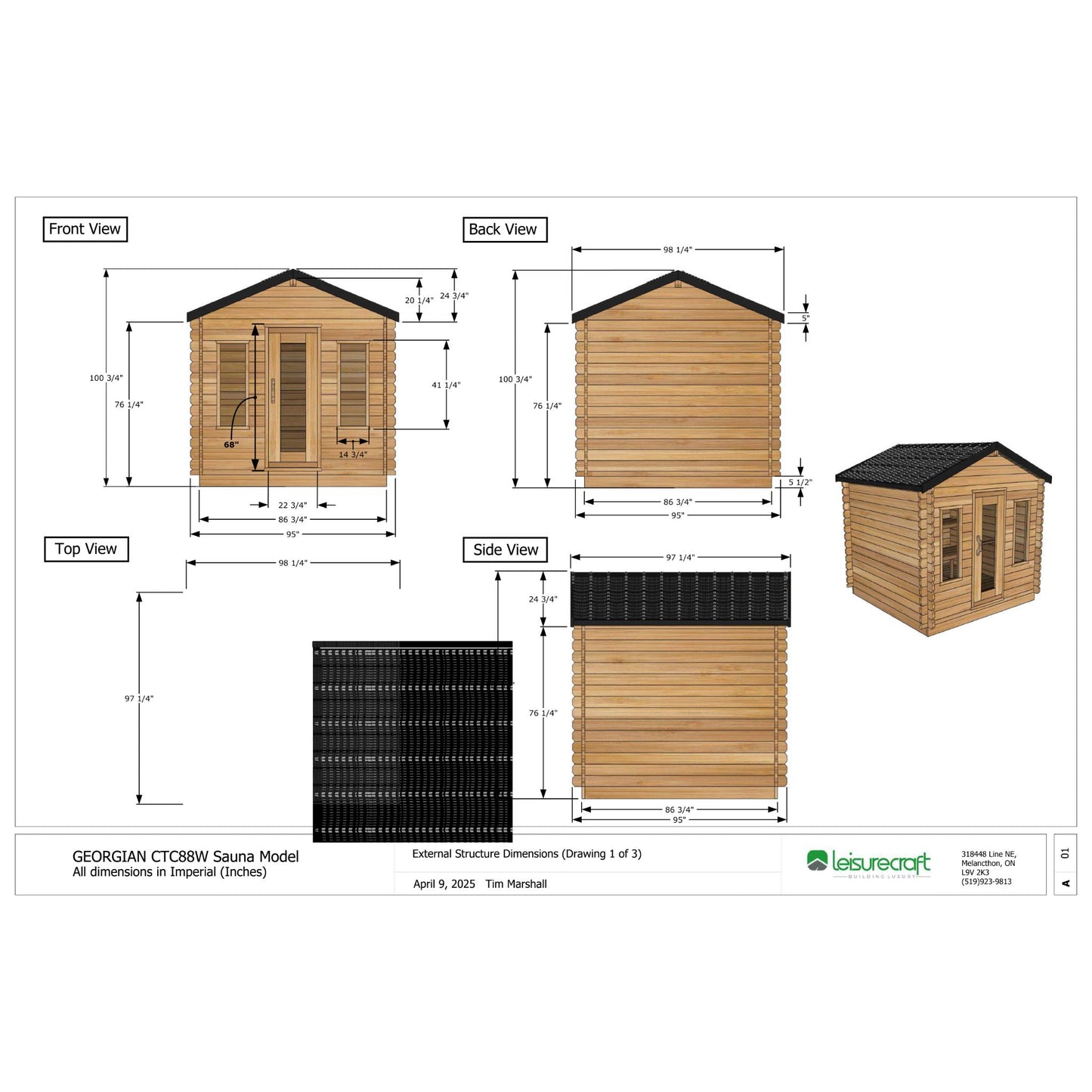 Canadian Timber Georgian Cabin Sauna – 2-6 Person Outdoor Wood Burning Sauna by LeisureCraft