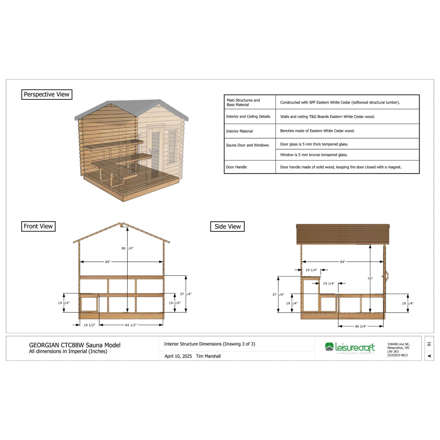 Canadian Timber Georgian Cabin Sauna – 2-6 Person Outdoor Wood Burning Sauna by LeisureCraft