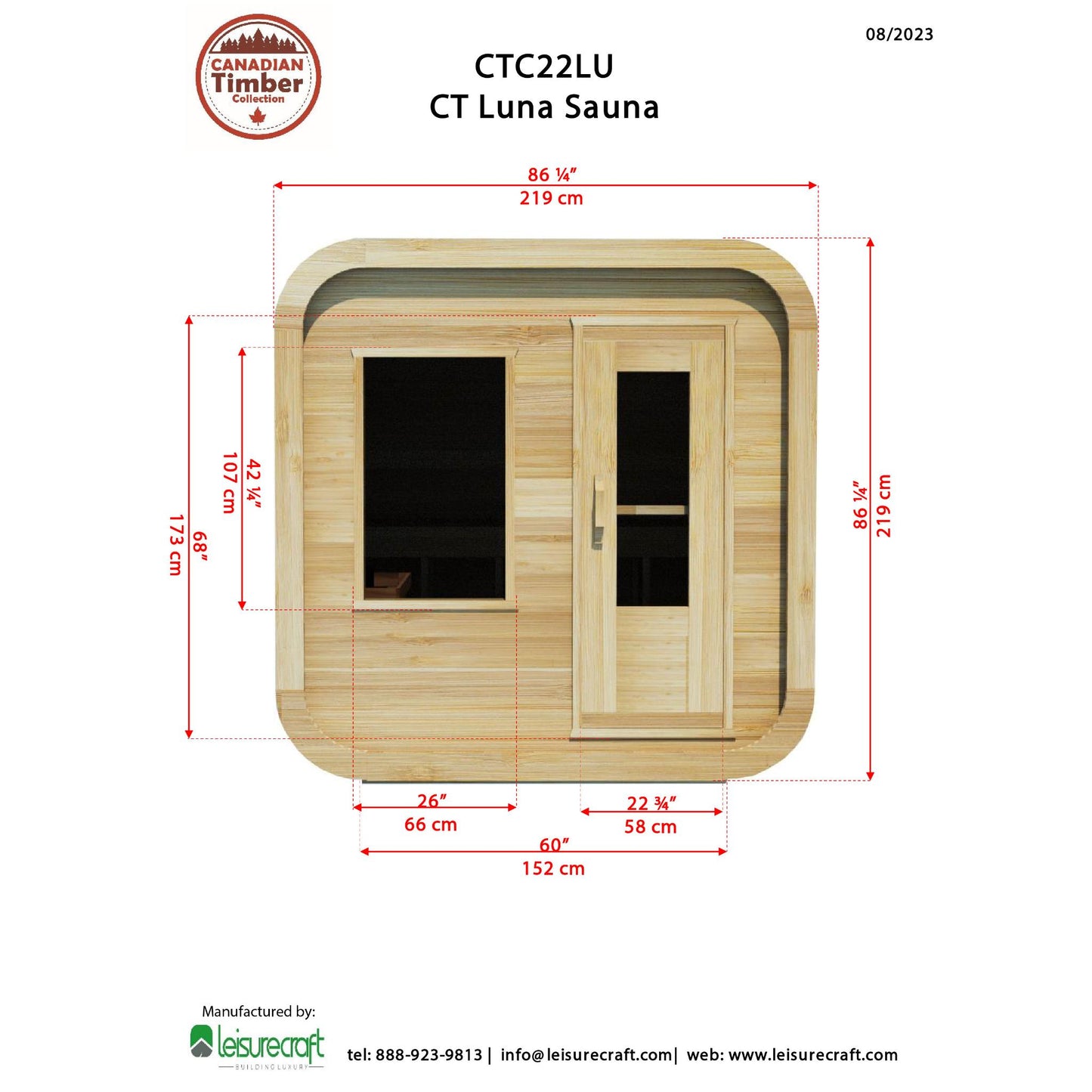 Canadian Timber Luna Sauna – 2-4 Person Outdoor Sauna by LeisureCraft