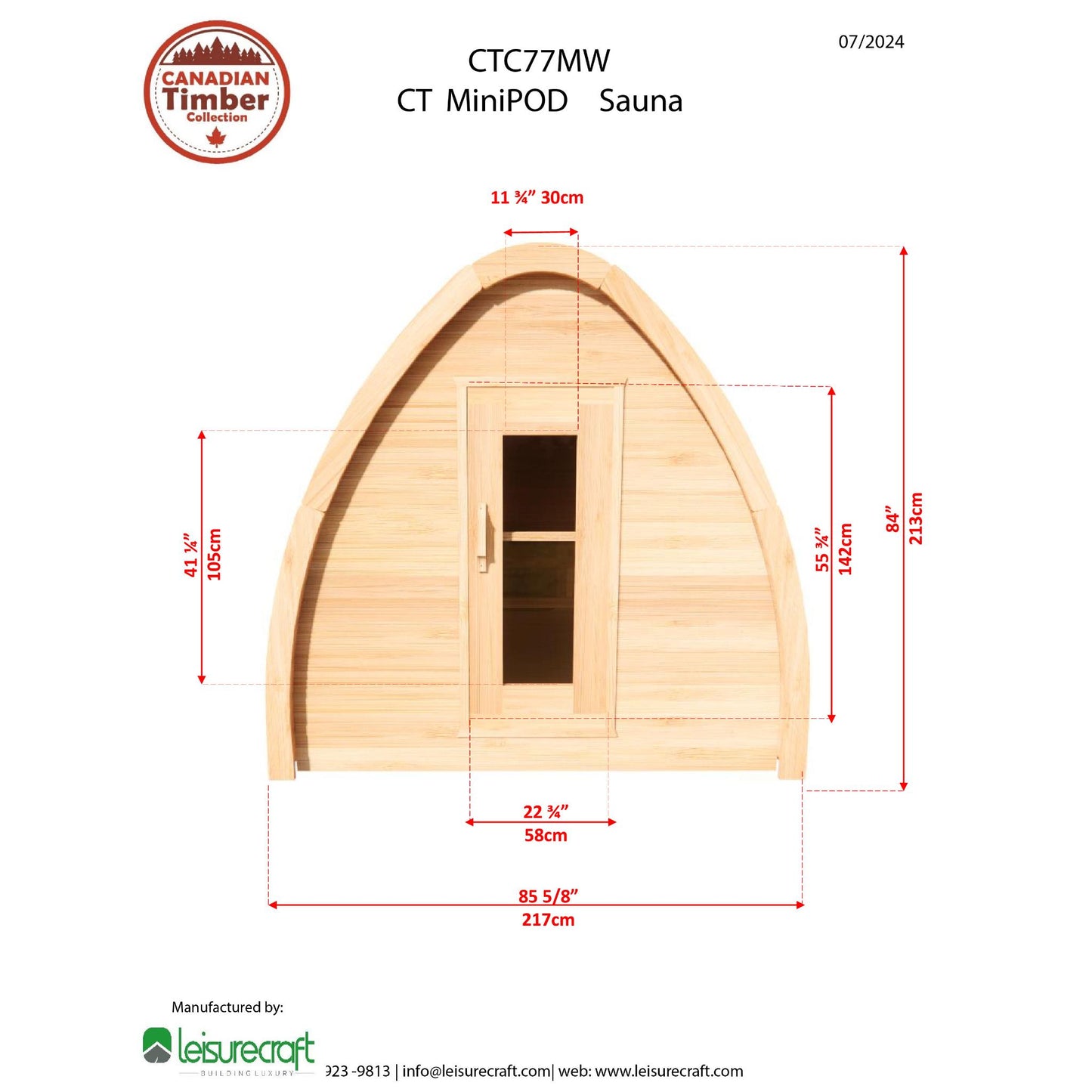 Canadian Timber Mini Pod Sauna – 2-4 Person Outdoor Wood Burning Sauna by LeisureCraft