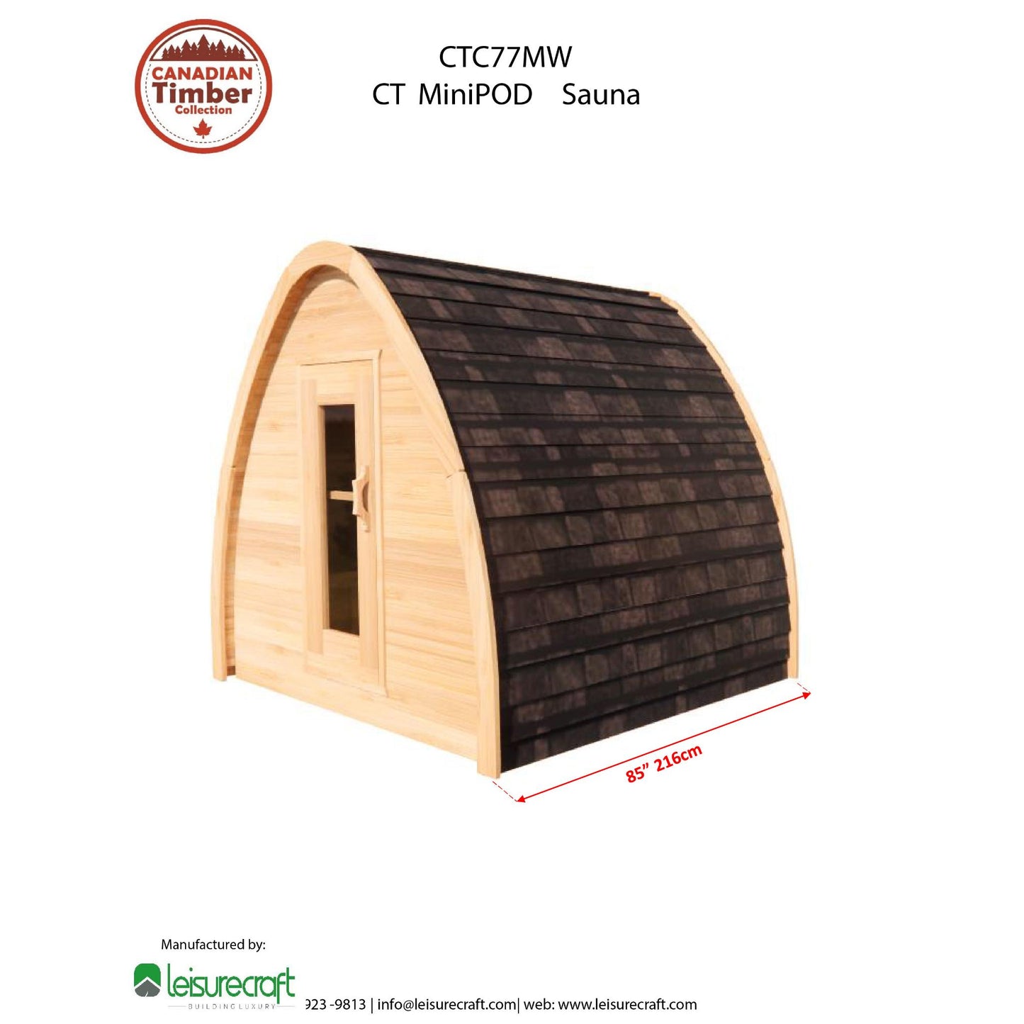 Canadian Timber Mini Pod Sauna – 2-4 Person Outdoor Wood Burning Sauna by LeisureCraft