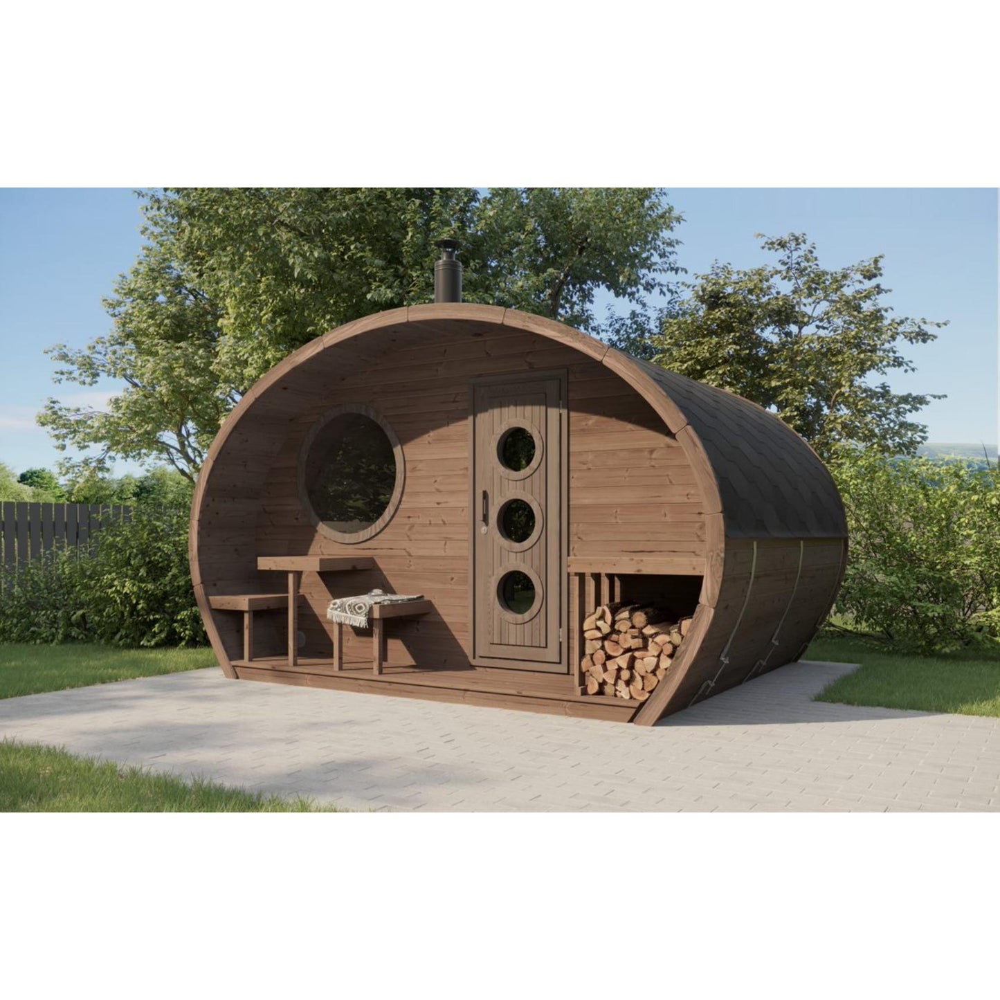 SaunaLife Model G11 Garden-Series Outdoor 2-Room Sauna Kit – Spacious 8-Person Backyard Sauna with Changing Room & Terrace