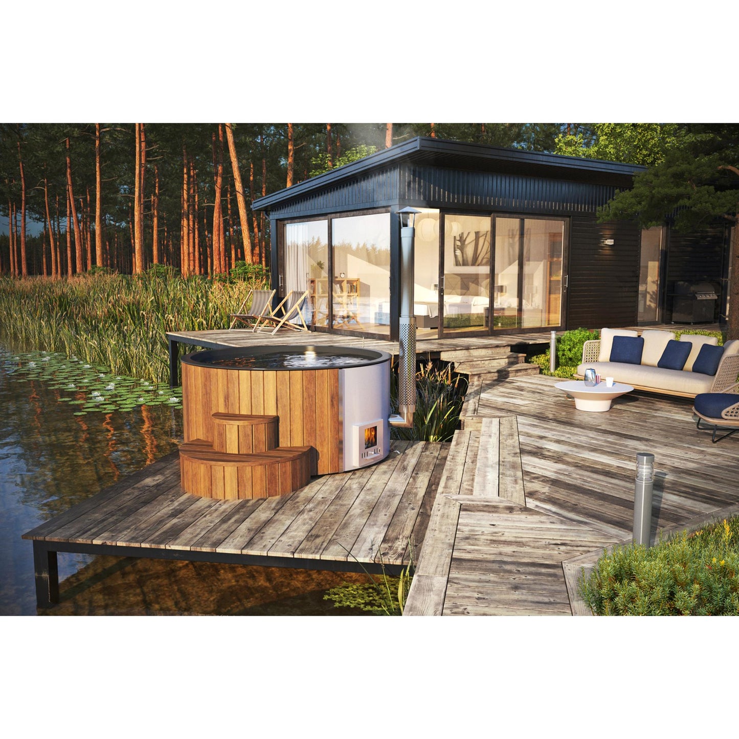 Wood-Burning Hot Tub – Up To 6 Person – Natural Finish – Outdoor Soaking Tub – SaunaLife S4N