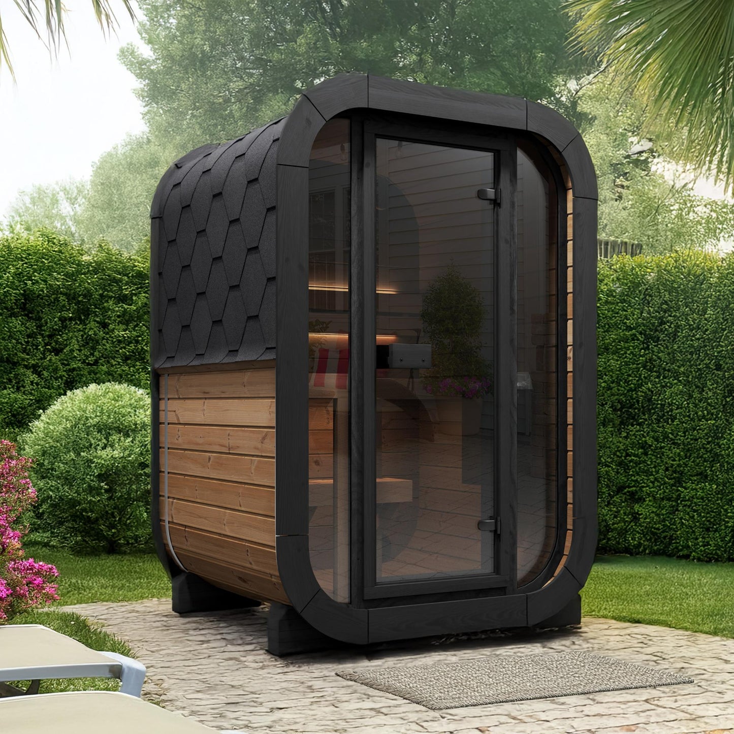 SaunaLife Model CL3G – Cube-Series 2-Person Outdoor Home Sauna Kit with Wi-Fi LED Lighting, Thermo-Spruce Construction