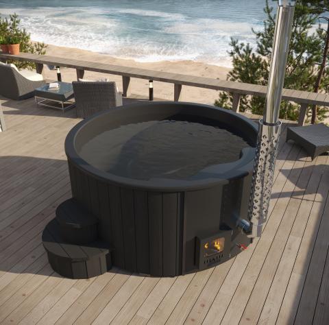 SaunaLife S4B Wood-Burning Hot Tub – Black, Up to 6 Persons