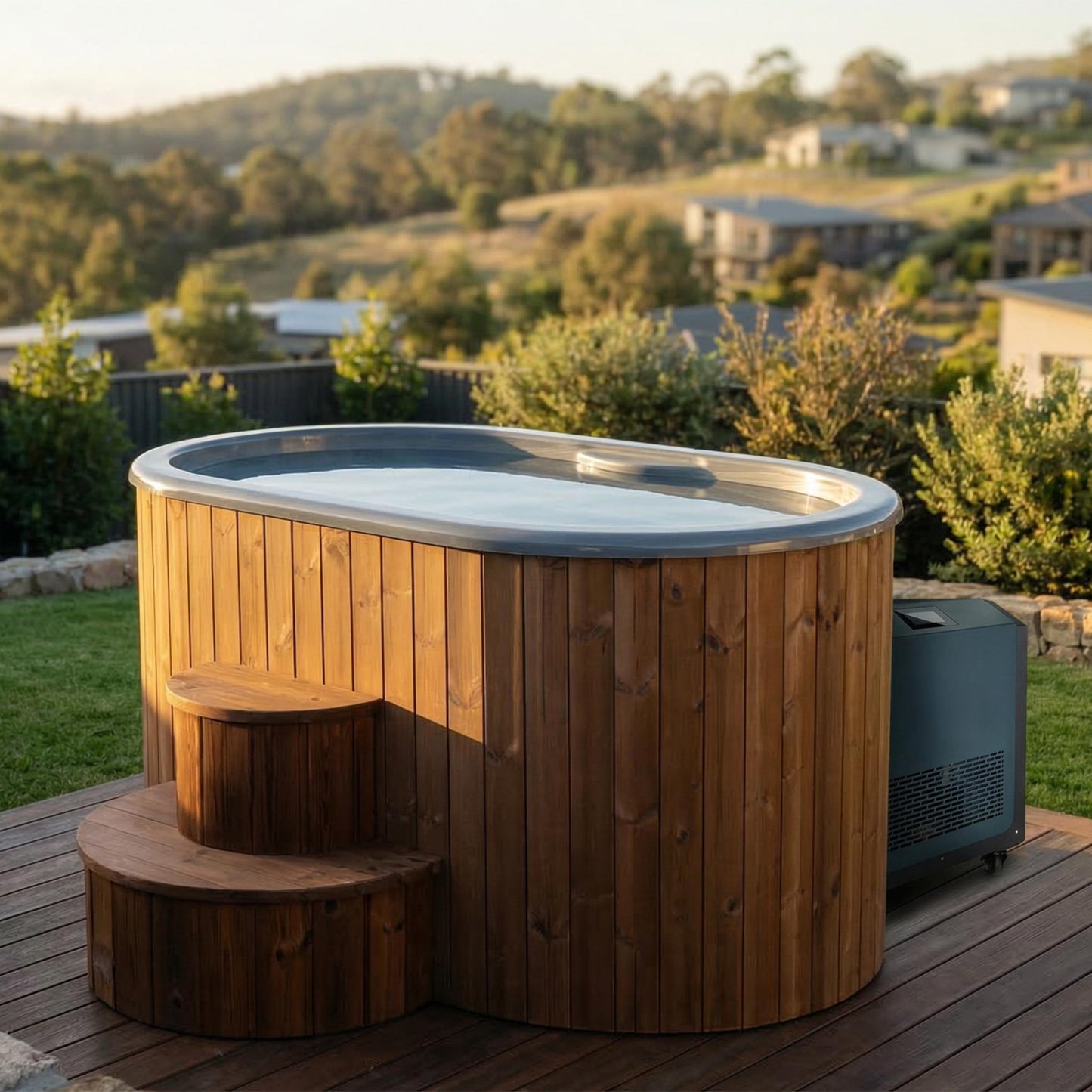 Hot & Cold Plunge Tub – 2 Person – Wood – Temperature-Controlled Soaking & Recovery – SaunaLife S2N