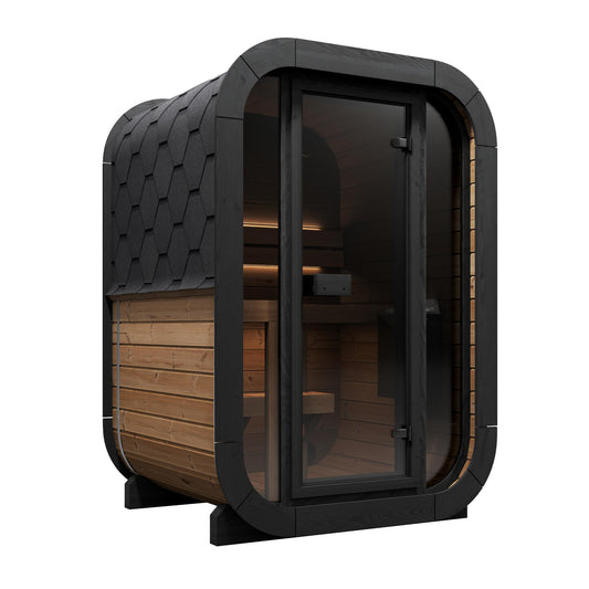 SaunaLife Model CL3G – Cube-Series 2-Person Outdoor Home Sauna Kit with Wi-Fi LED Lighting, Thermo-Spruce Construction